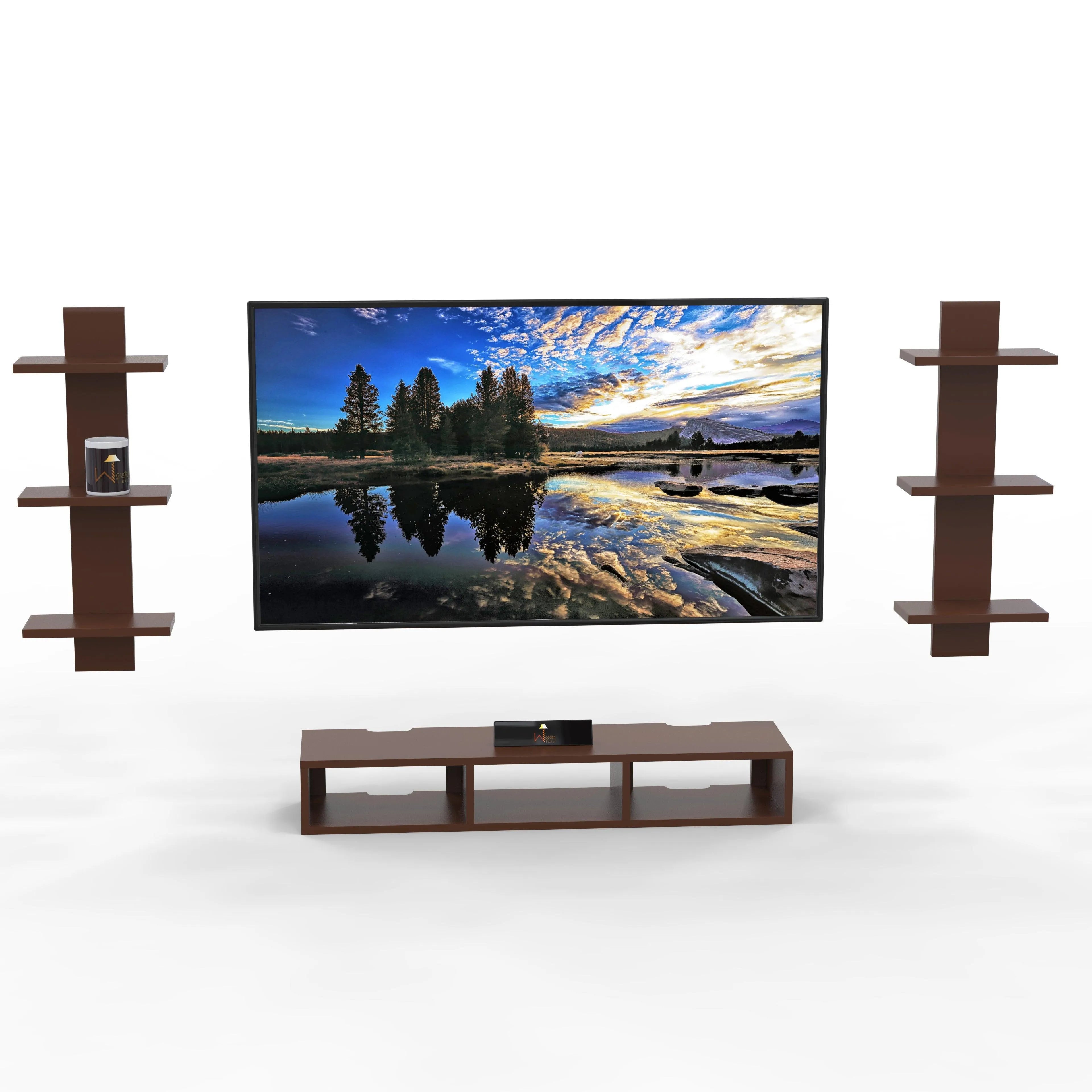 Wooden Twist Wall Mounted TV Unit, Cabinet, with TV Stand Unit Wall Shelf for Living Room - Wooden Twist UAE