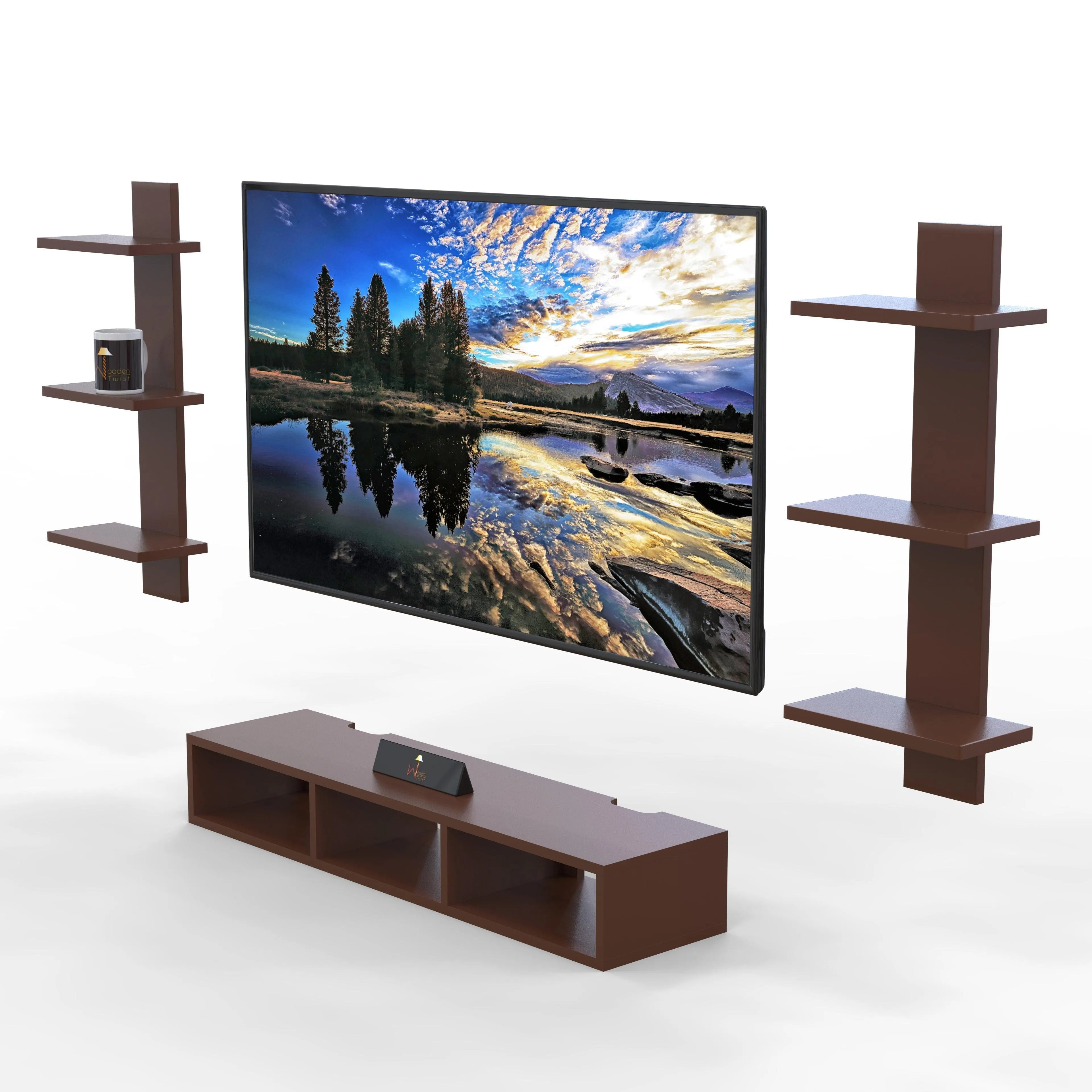 Wooden Twist Wall Mounted TV Unit, Cabinet, with TV Stand Unit Wall Shelf for Living Room - Wooden Twist UAE