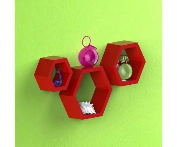 Hexagonal Shape Wooden Floating Wall Shelves Set of 3 - Wooden Twist UAE