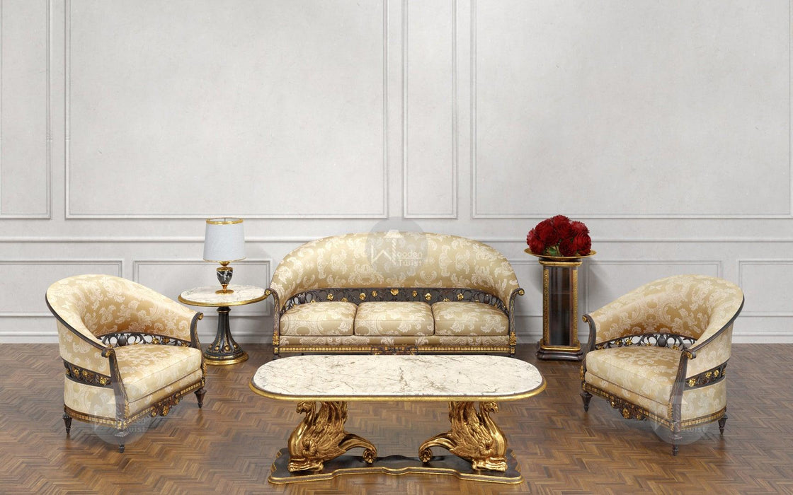 Royal Antique Golden Carved 5 Seater Sofa Set With Table