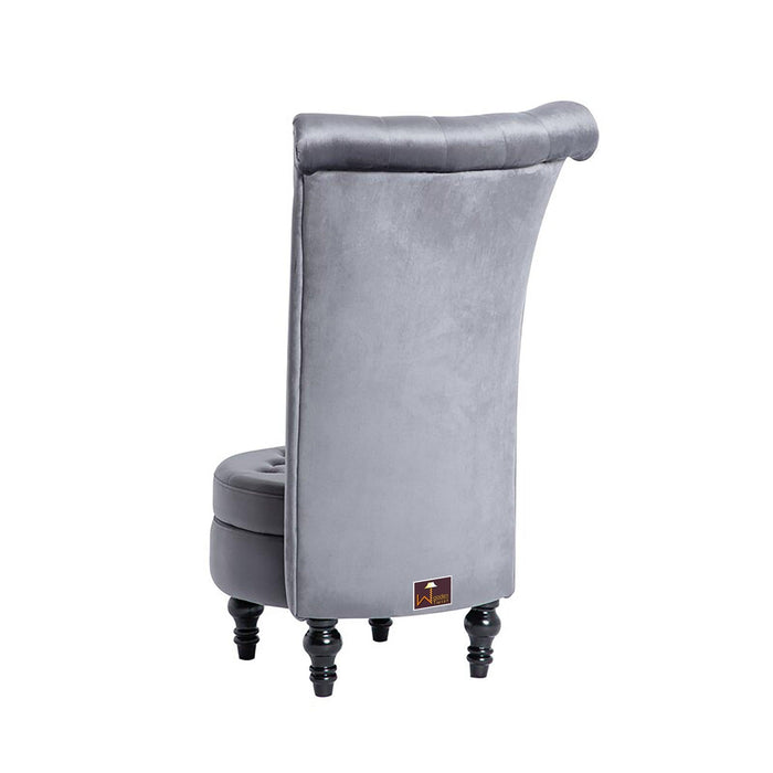 كرسي خشبي عريض معنقدة مخملية عالية الظهر بدون ذراعين مع تخزين (رمادي)