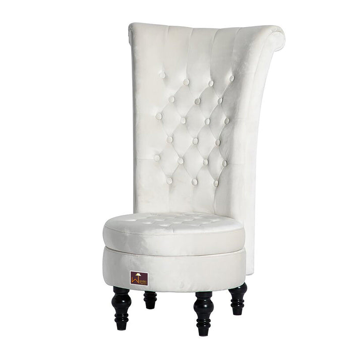 Wooden Wide Tufted Velvet High Back Throne Armless Chair with Storage (White)