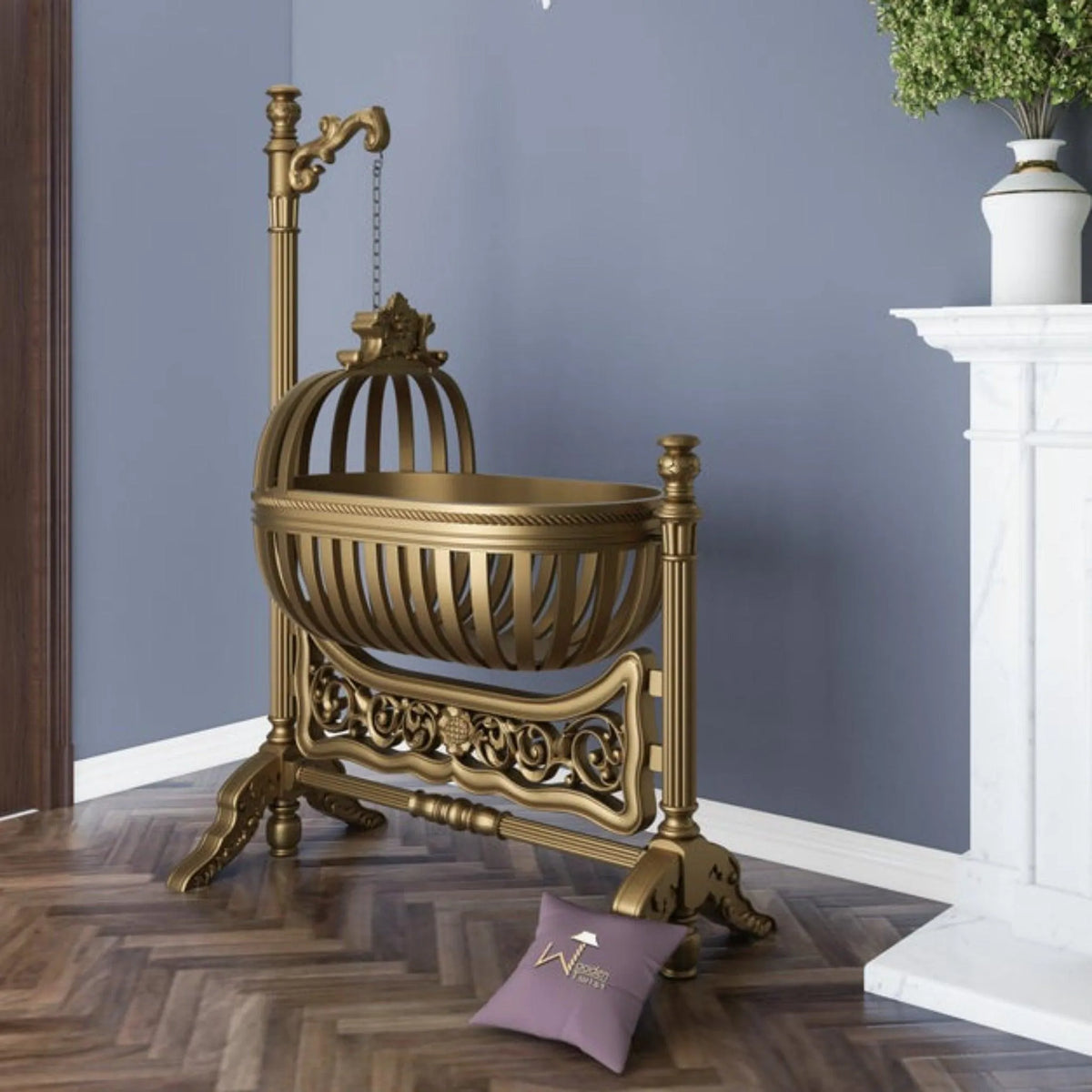Buy Royal Teak Wood Baby Cradle Golden Finish Online at woodentwist Wooden Twist UAE