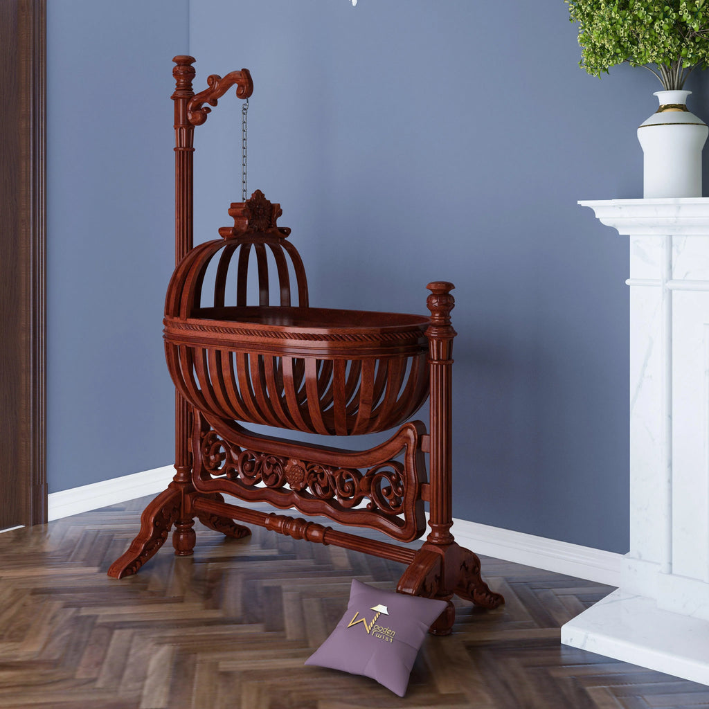 Buy Royal Teak Wood Baby Cradle Walnut Finish Online at woodentwist Wooden Twist UAE