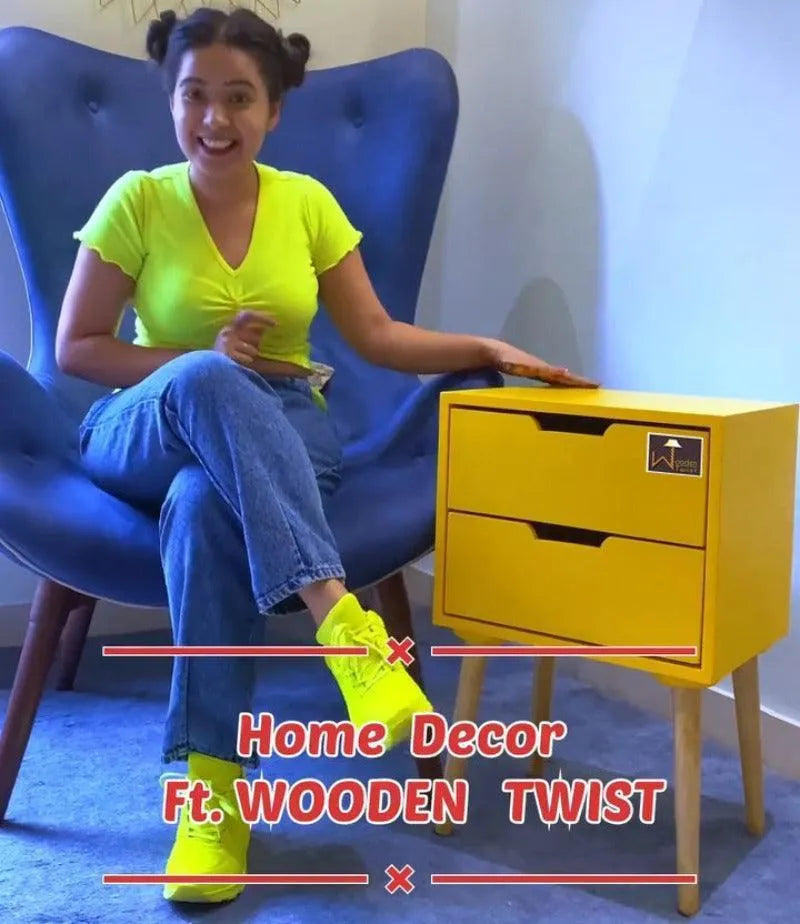 Amazing Bedside Table with Two Drawers (Yellow) - Wooden Twist UAE