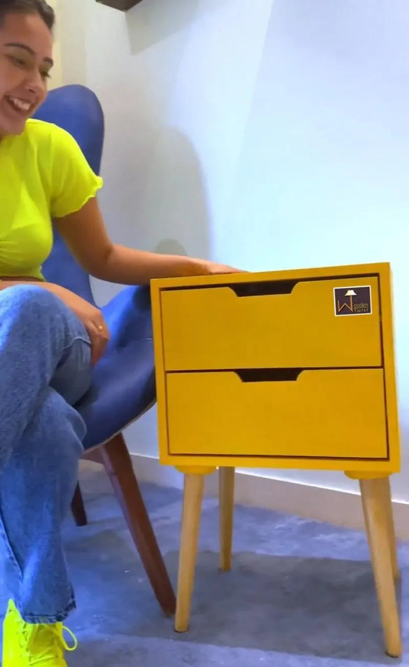 Amazing Bedside Table with Two Drawers (Yellow) - Wooden Twist UAE