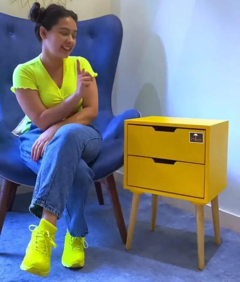 Amazing Bedside Table with Two Drawers (Yellow) - Wooden Twist UAE