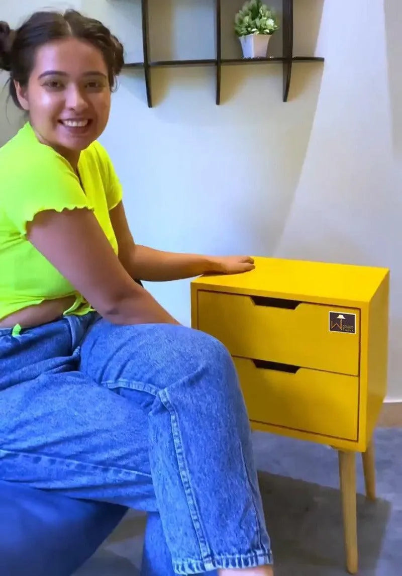 Amazing Bedside Table with Two Drawers (Yellow) - Wooden Twist UAE