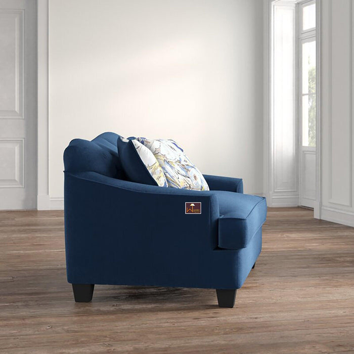 Wooden Recessed Arm Loveseat Sofa 2 Seater Blue (Walnut Legs) - Wooden Twist UAE