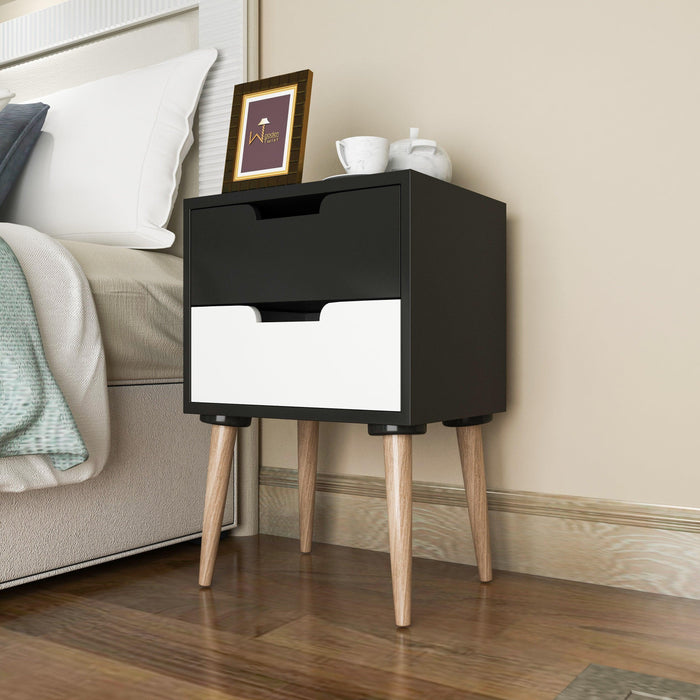 Look Bedside Table with Two Drawers (White & Brown)