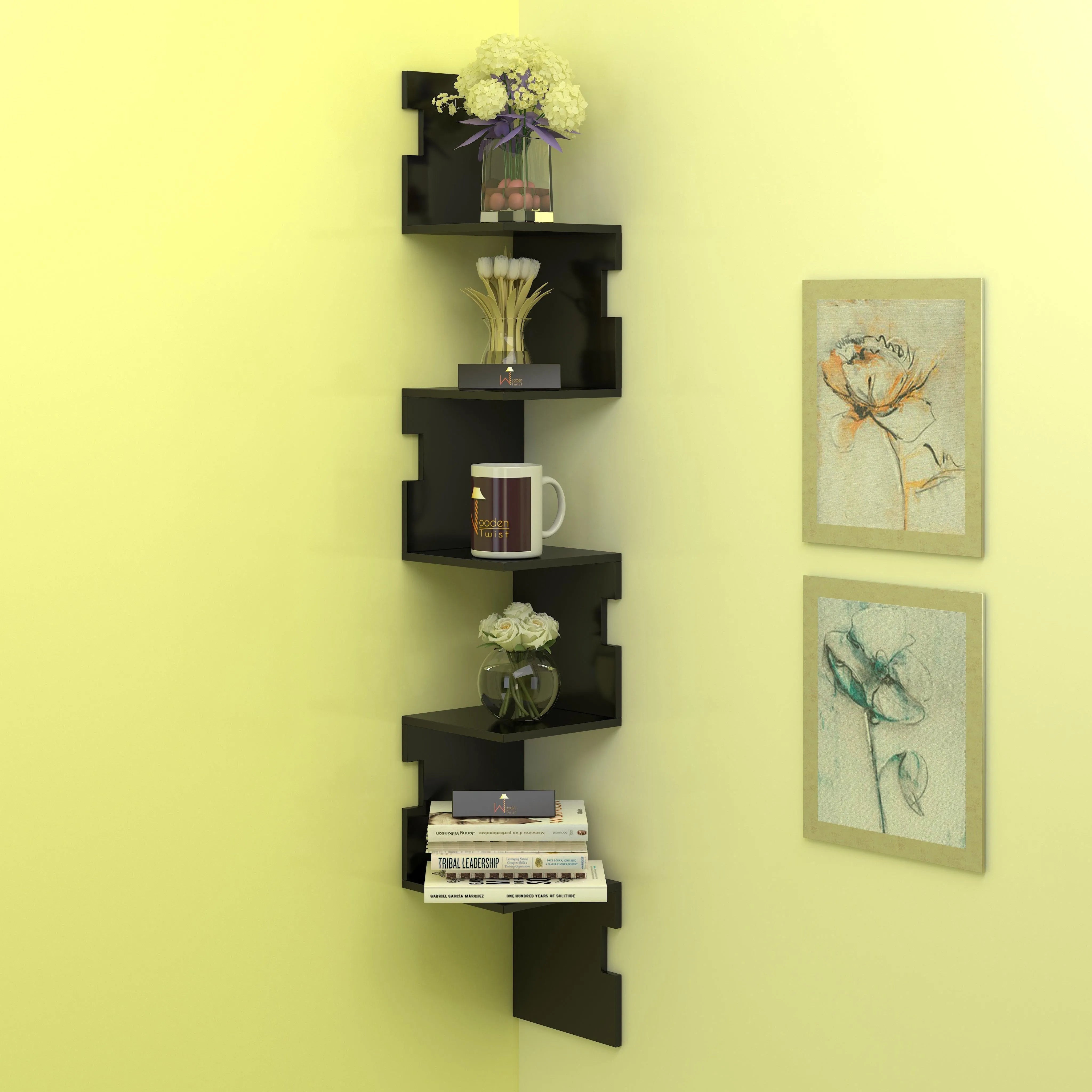 Zig Zag Alzak Floating Corner Shelves - Wooden Twist UAE