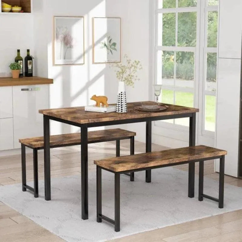 4 - Person Breakfast Nook Dining Table Set with Bench (Metal Legs) - Wooden Twist UAE