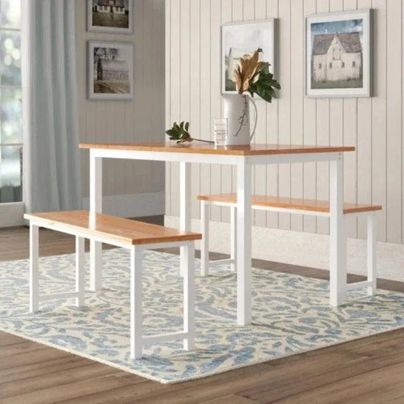 4 - Person Breakfast Nook Dining Table Set with Bench (Metal Legs) - Wooden Twist UAE