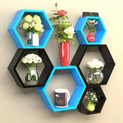 Hexagonal Shape Wooden Floating Wall Shelves (Set of 6) - Wooden Twist UAE