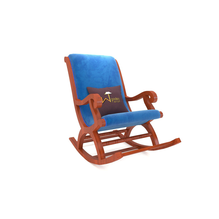 Wooden Rocking Chair with Cushion Back (Blue, Honey Finish) - Wooden Twist UAE