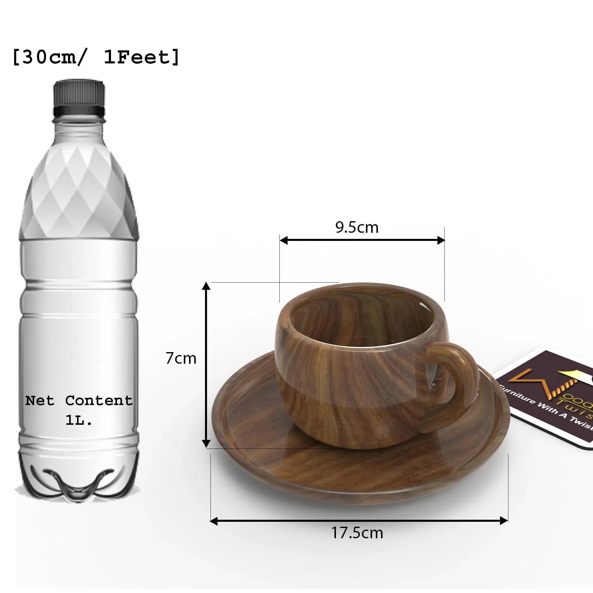 Sheesham Wood Exquisite Cup & Saucer (Set of 2) - Wooden Twist UAE