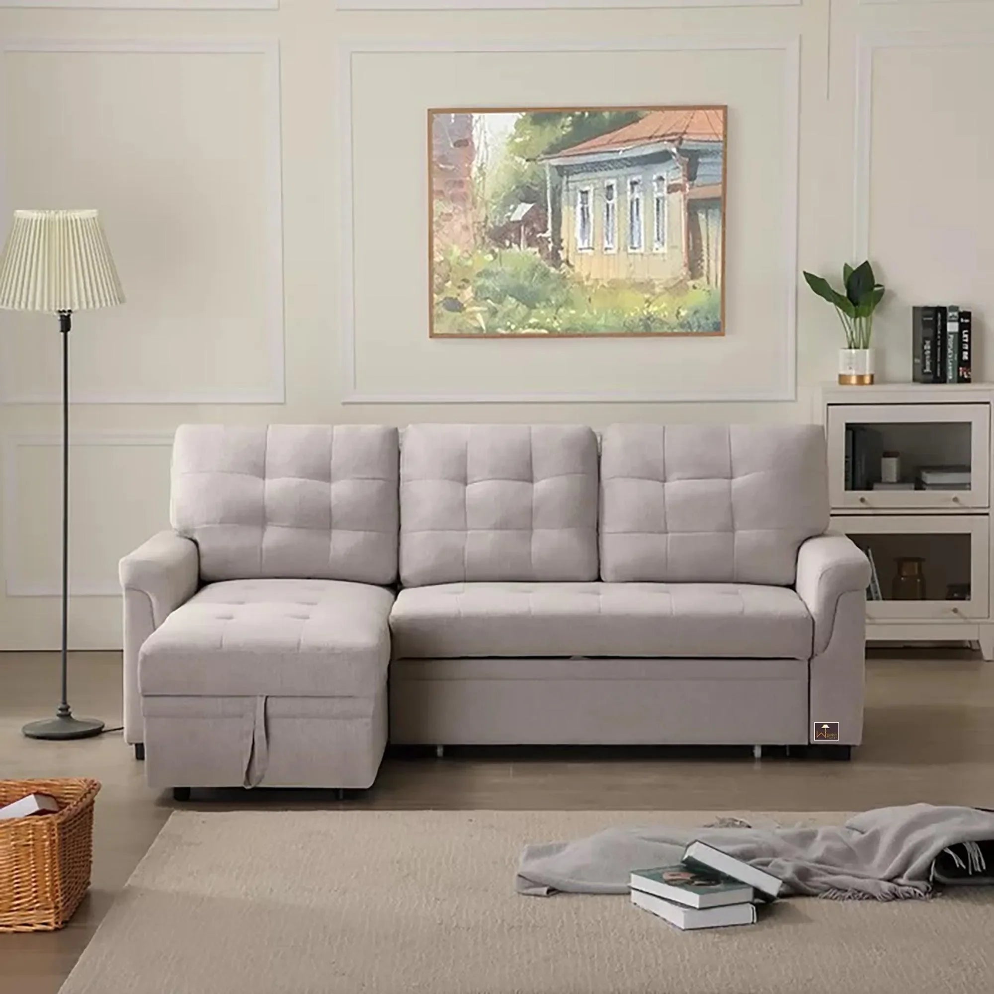 Modern 5 Seater L-Shape Sofa Cum Bed with Comfort Cushion - Wooden Twist UAE