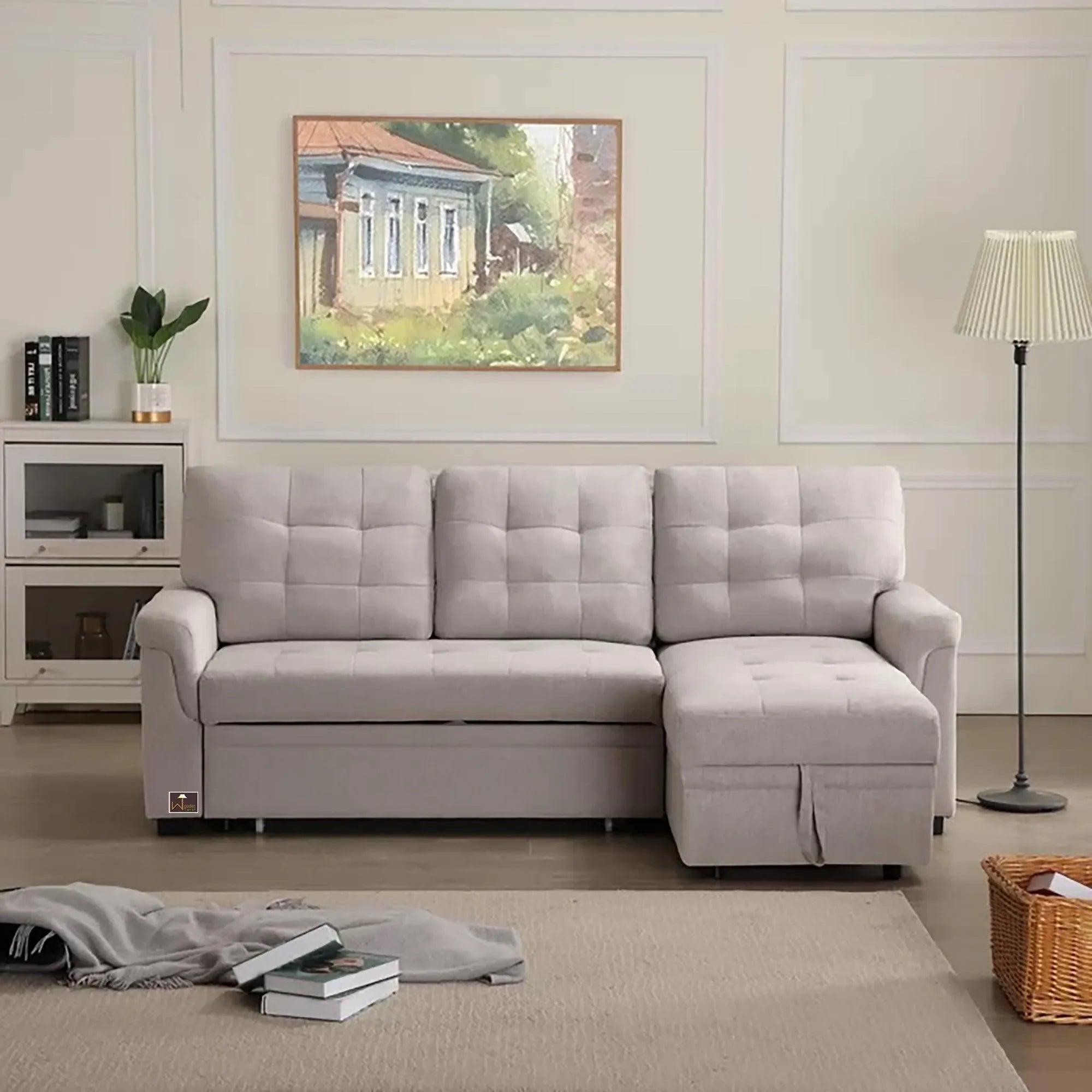 Modern 5 Seater L-Shape Sofa Cum Bed with Comfort Cushion - Wooden Twist UAE