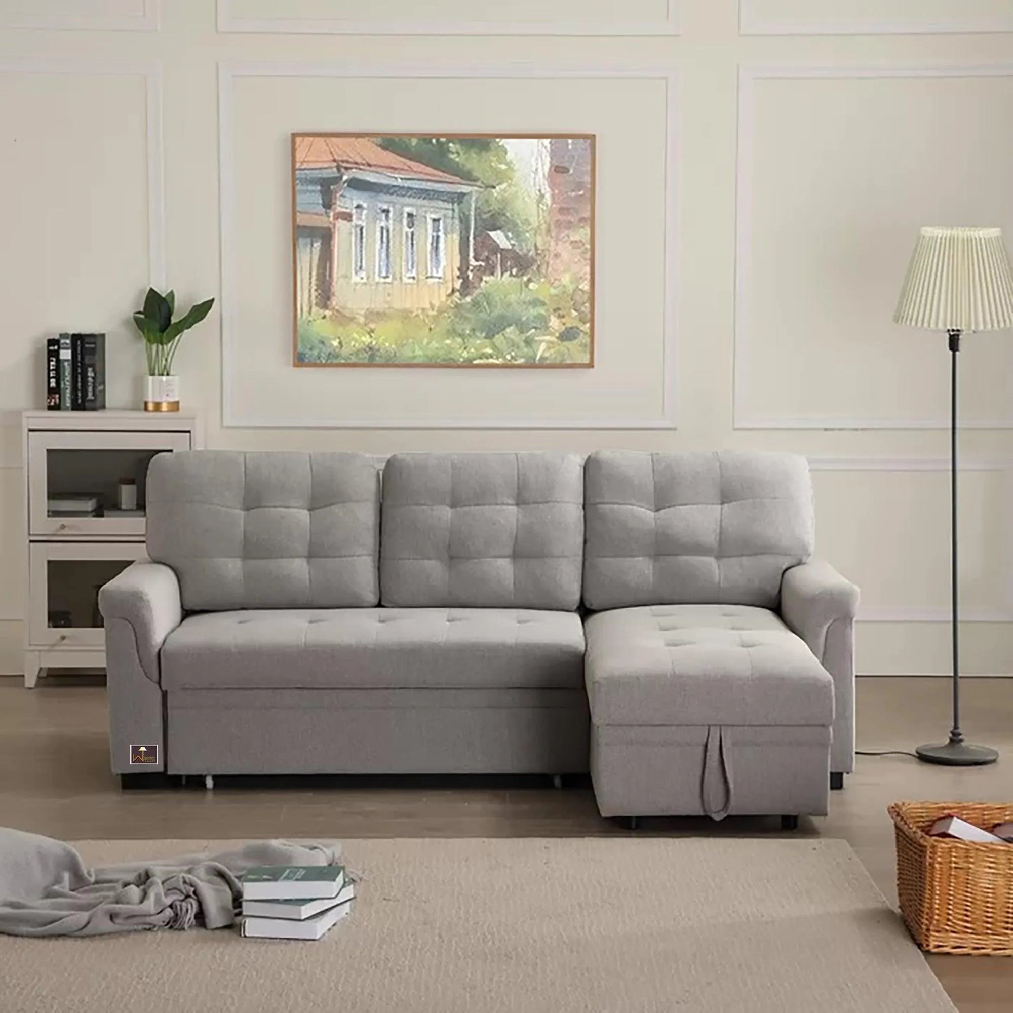 Modern 5 Seater L-Shape Sofa Cum Bed with Comfort Cushion - Wooden Twist UAE