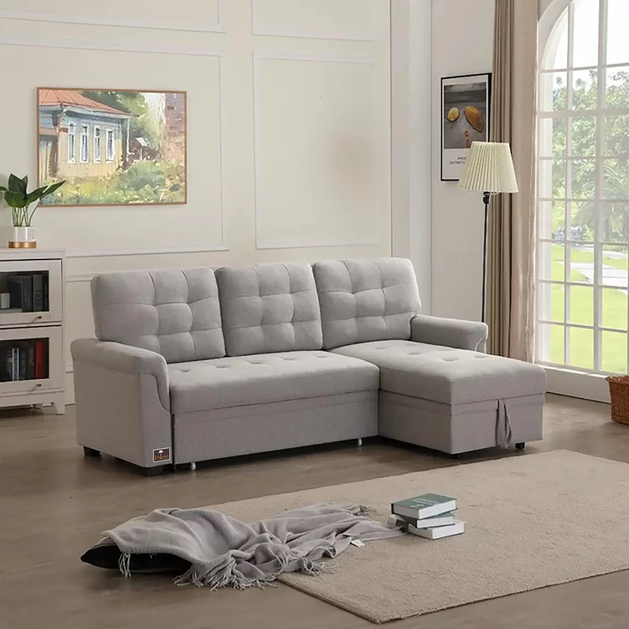 Modern 5 Seater L-Shape Sofa Cum Bed with Comfort Cushion - Wooden Twist UAE