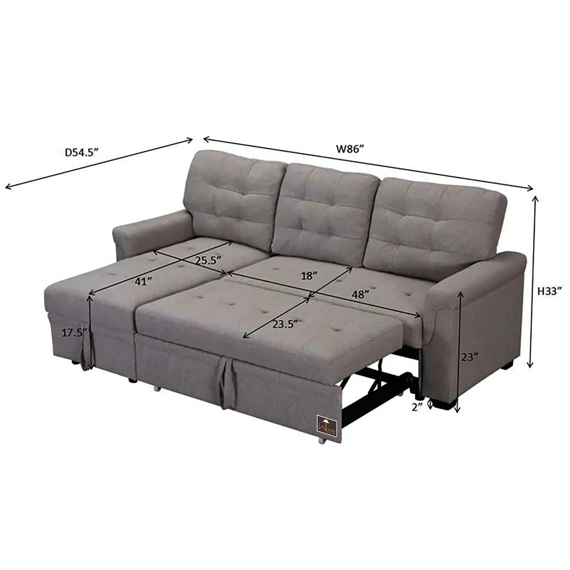 Modern 5 Seater L-Shape Sofa Cum Bed with Comfort Cushion - Wooden Twist UAE