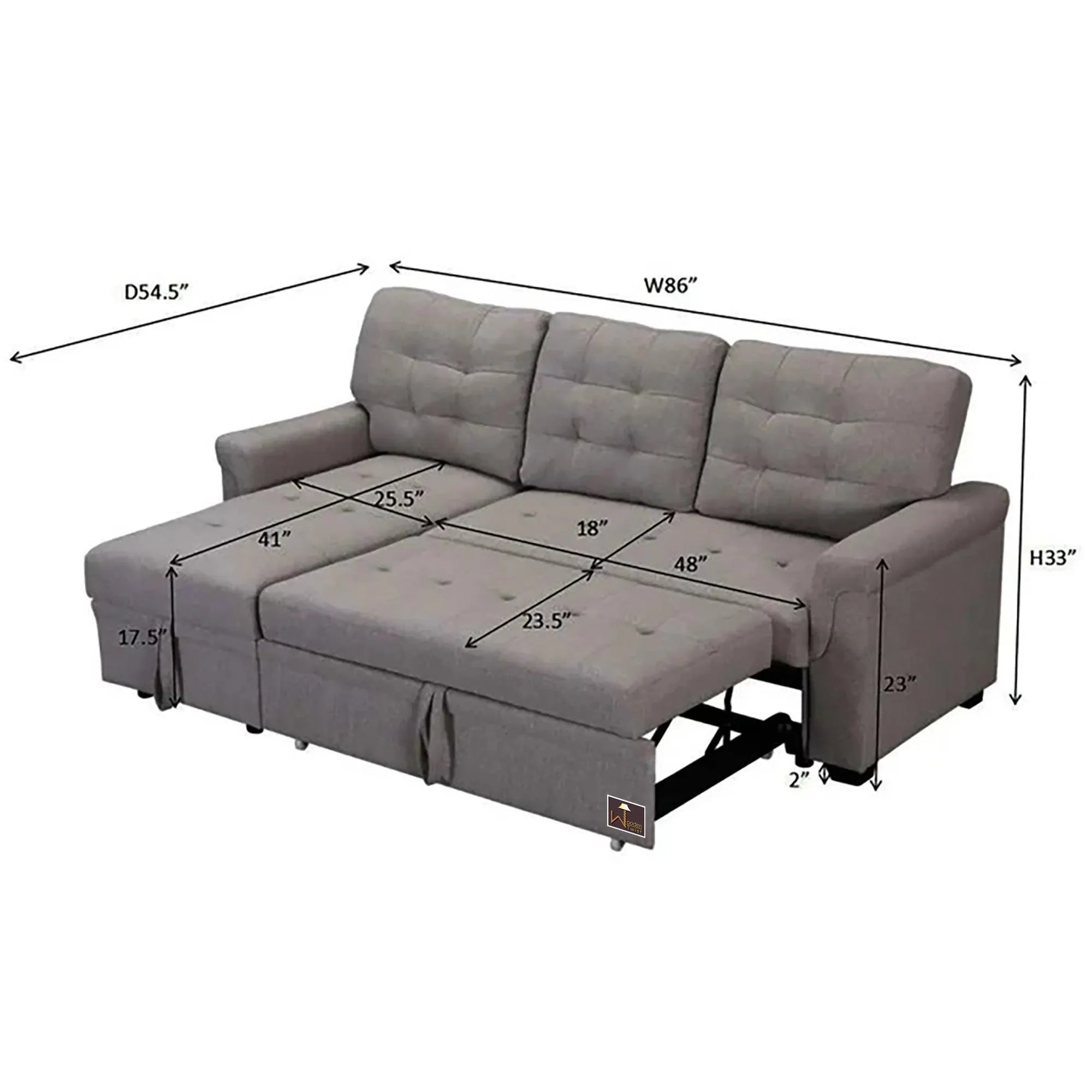 Modern 5 Seater L-Shape Sofa Cum Bed with Comfort Cushion - Wooden Twist UAE