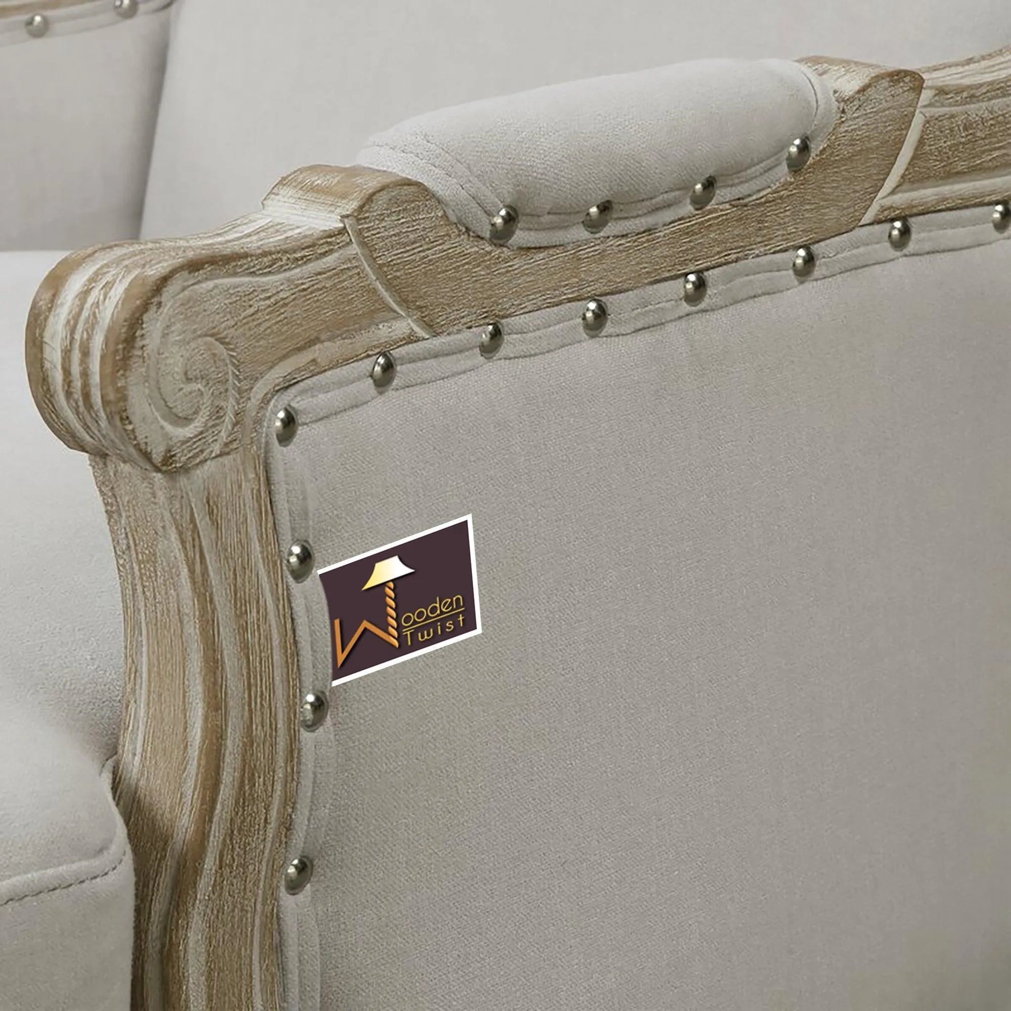 Wooden Bransford Arm Chair (Taupe Polyester) - Wooden Twist UAE