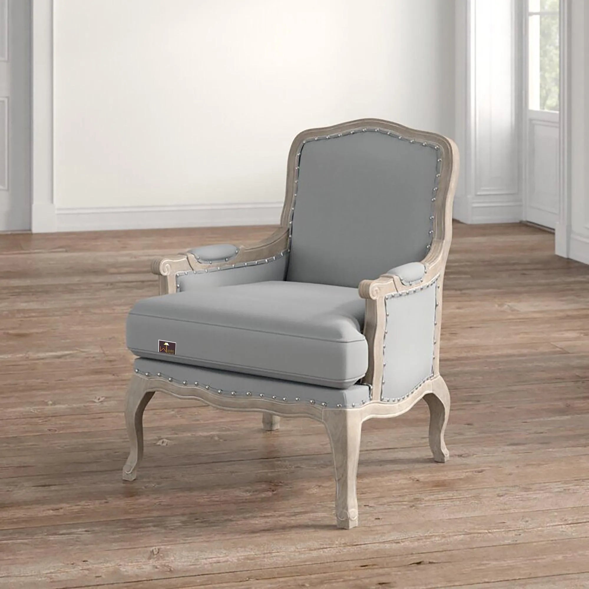 Wooden Bransford Arm Chair (Taupe Polyester) - Wooden Twist UAE