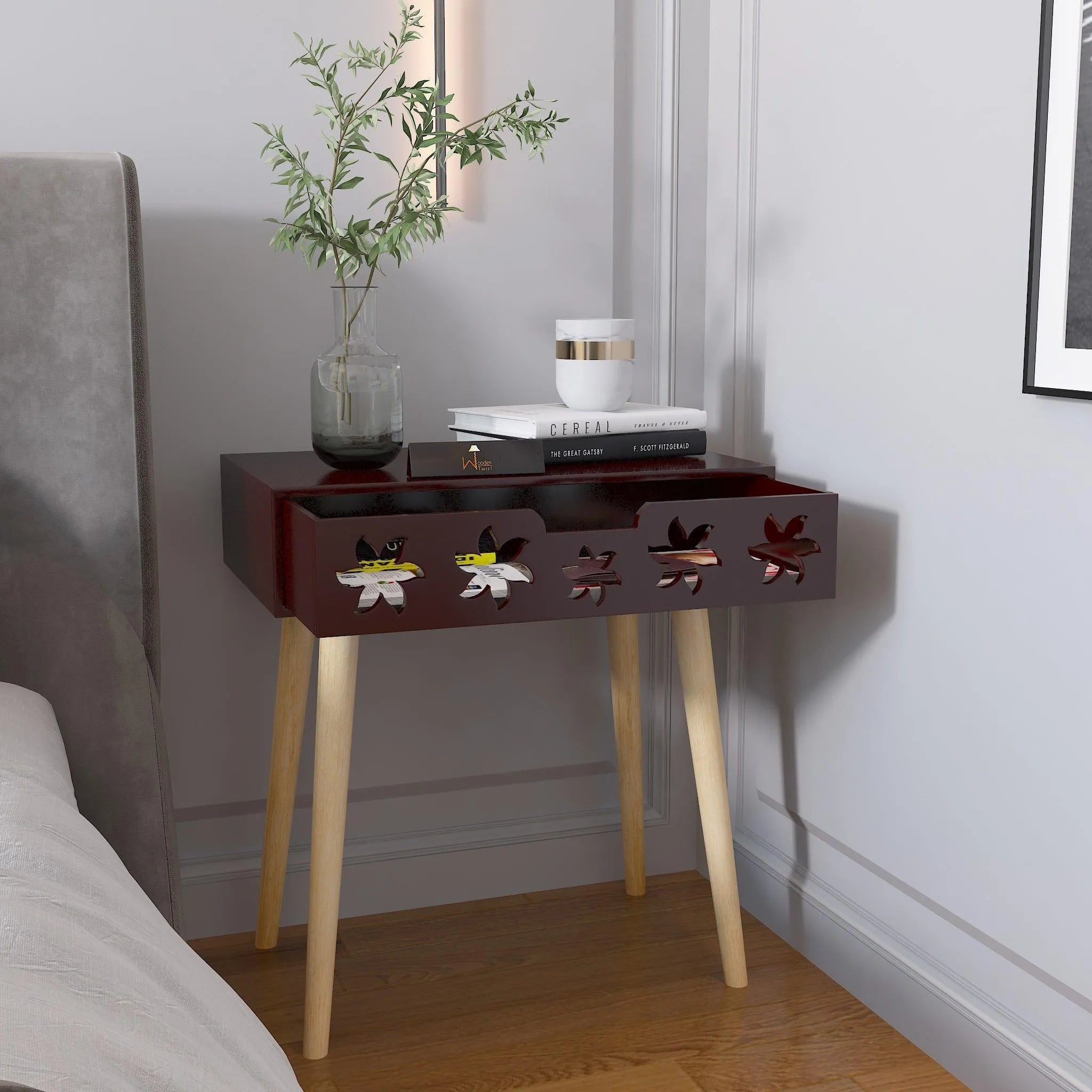 Estrella Wooden Bedside Table With Storage Drawer - Wooden Twist UAE