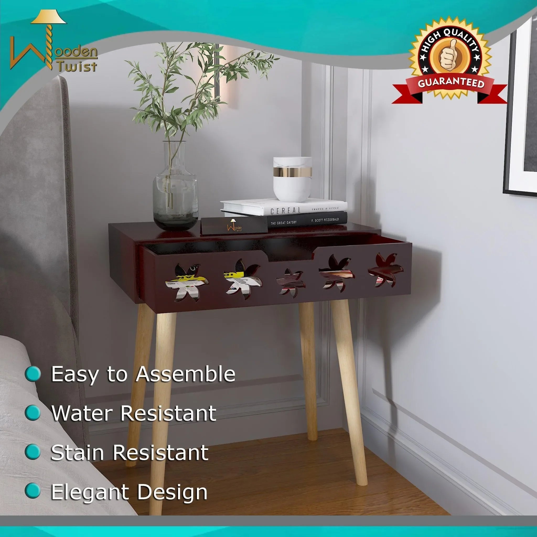 Estrella Wooden Bedside Table With Storage Drawer - Wooden Twist UAE
