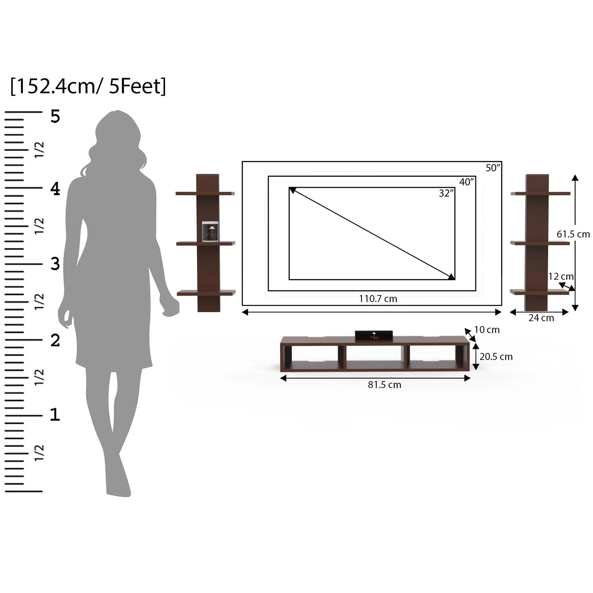 Wooden Twist Wall Mounted TV Unit, Cabinet, with TV Stand Unit Wall Shelf for Living Room - Wooden Twist UAE