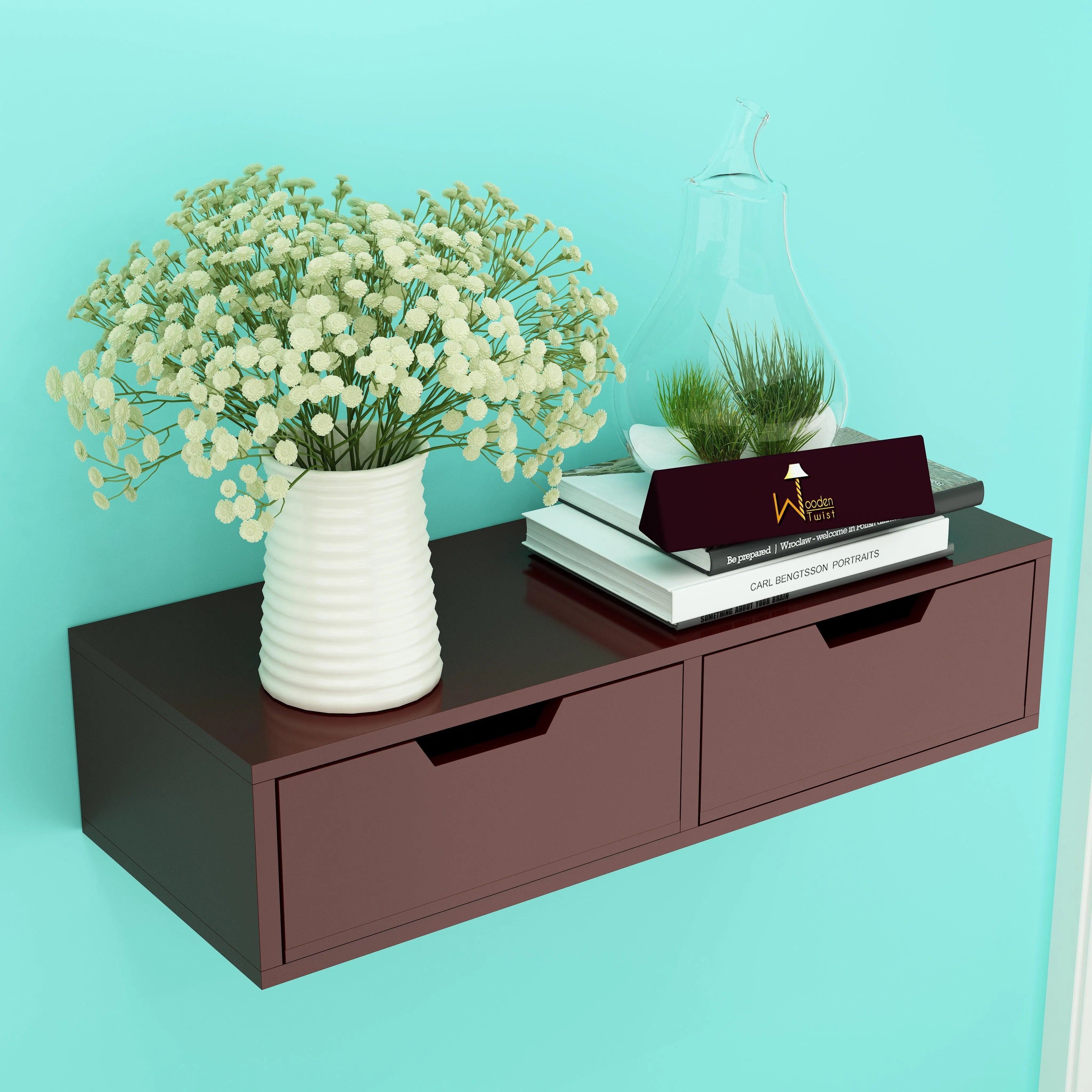 Engineered Wood Wall Shelf with Drawer - Wooden Twist UAE