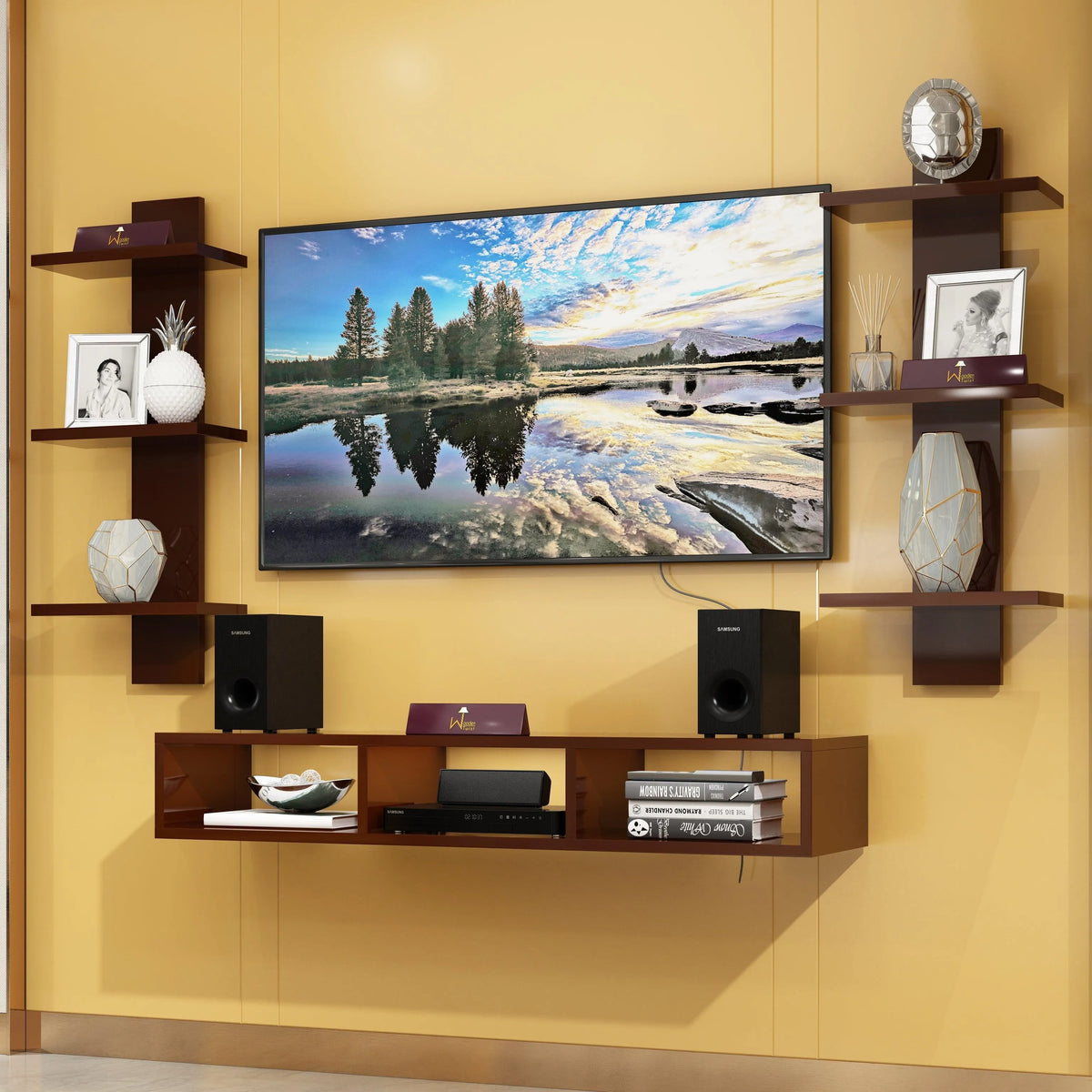 Wooden Twist Wall Mounted TV Unit, Cabinet, with TV Stand Unit Wall Shelf for Living Room - Wooden Twist UAE