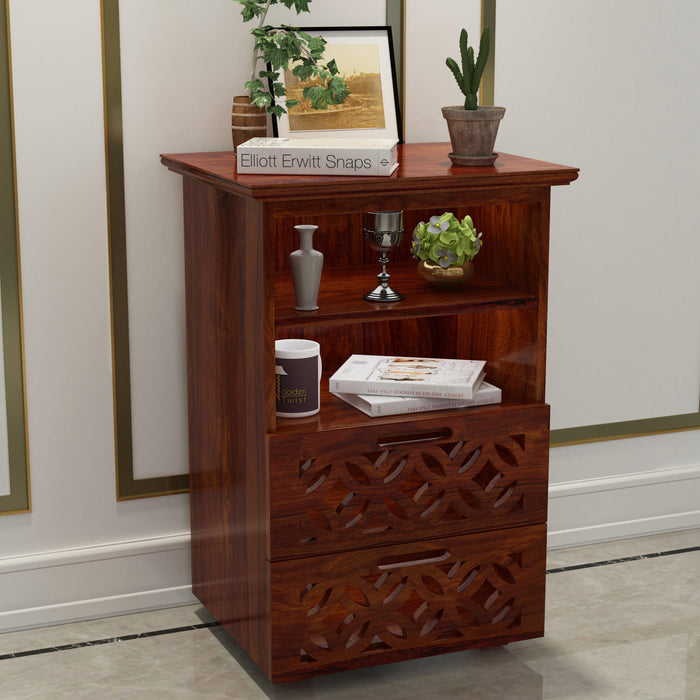 Mango Wood Bed Side Cabinet with 2 Drawer for Living Room