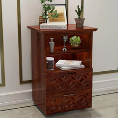 Mango Wood Bed Side Cabinet with 2 Drawer for Living Room - Wooden Twist UAE