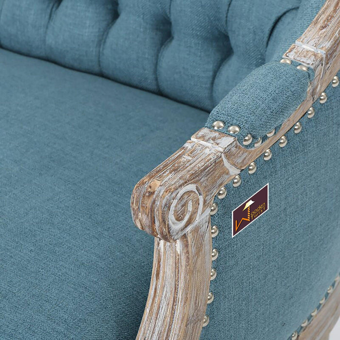 Wooden Flared Arm Loveseat Bench for Living Room Comfort for Backrest (2 Seater, Blue)