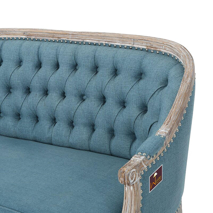 Wooden Flared Arm Loveseat Bench for Living Room Comfort for Backrest (2 Seater, Blue)