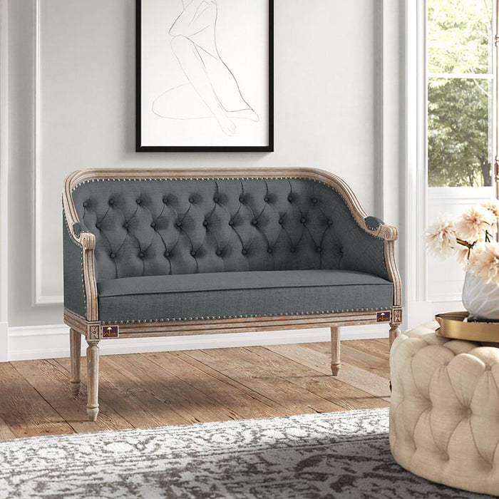 Wooden Flared Arm Loveseat Bench for Living Room Comfort for Backrest (2 Seater, Dark Grey) - Wooden Twist UAE