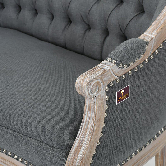Wooden Flared Arm Loveseat Bench for Living Room Comfort for Backrest (2 Seater, Dark Grey)