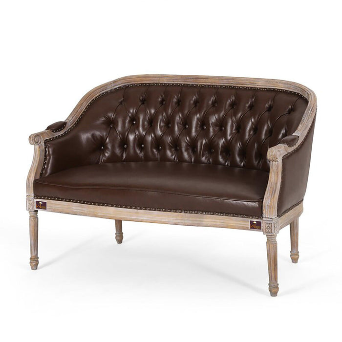 Wooden Flared Arm Loveseat Bench for Living Room Comfort for Backrest (2 Seater, Dark Brown)