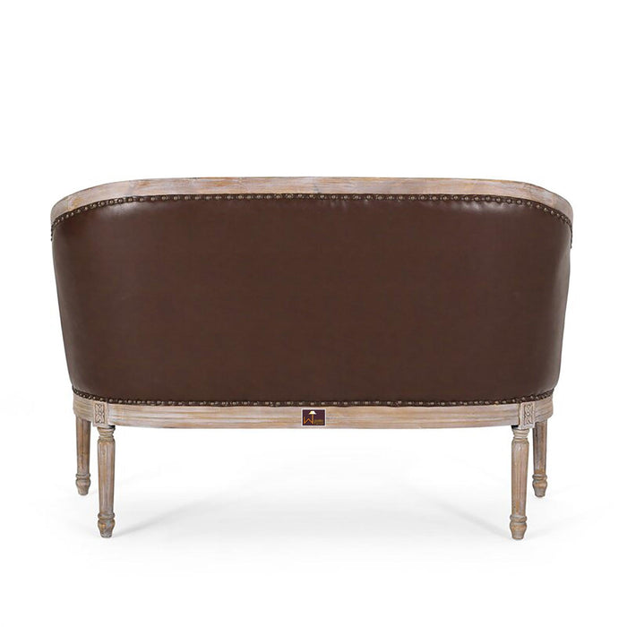 Wooden Flared Arm Loveseat Bench for Living Room Comfort for Backrest (2 Seater, Dark Brown) - Wooden Twist UAE