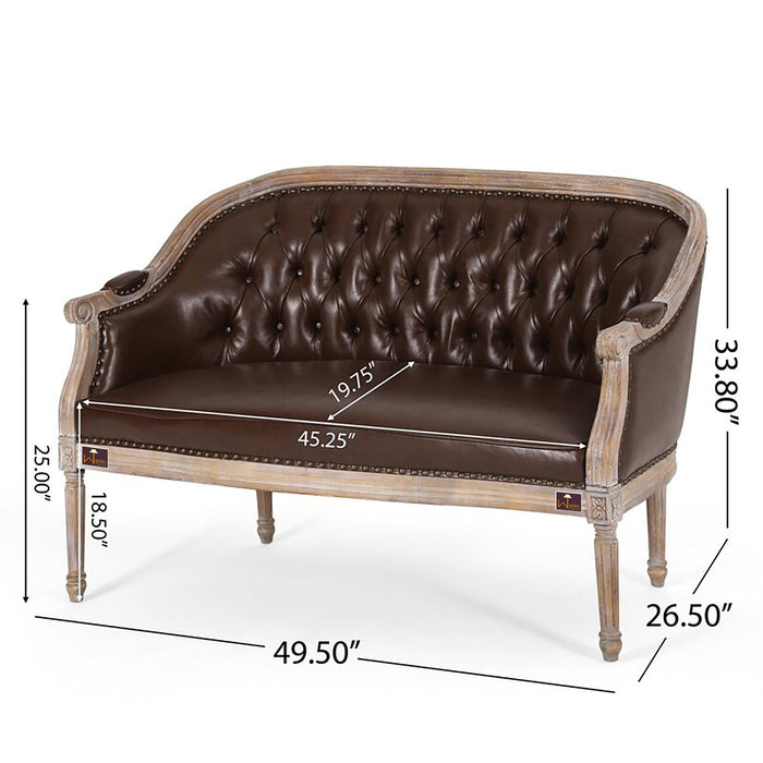Wooden Flared Arm Loveseat Bench for Living Room Comfort for Backrest (2 Seater, Dark Brown)