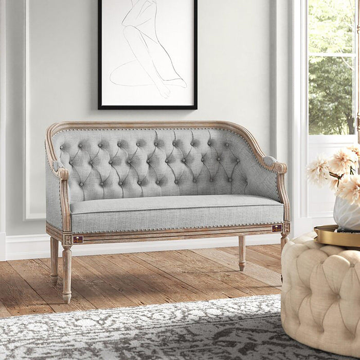 Wooden Flared Arm Loveseat Bench for Living Room Comfort for Backrest (2 Seater, Light Grey)
