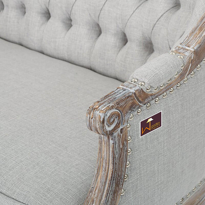 Wooden Flared Arm Loveseat Bench for Living Room Comfort for Backrest (2 Seater, Light Grey) - Wooden Twist UAE
