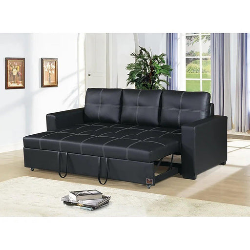 Modern Handmade Leatherette Sofa Cum Bed (Black) - Wooden Twist UAE