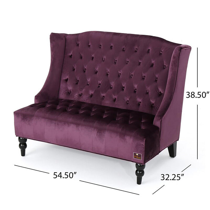Wooden Recessed Arm Loveseat Bench (2 Seater, Purple)