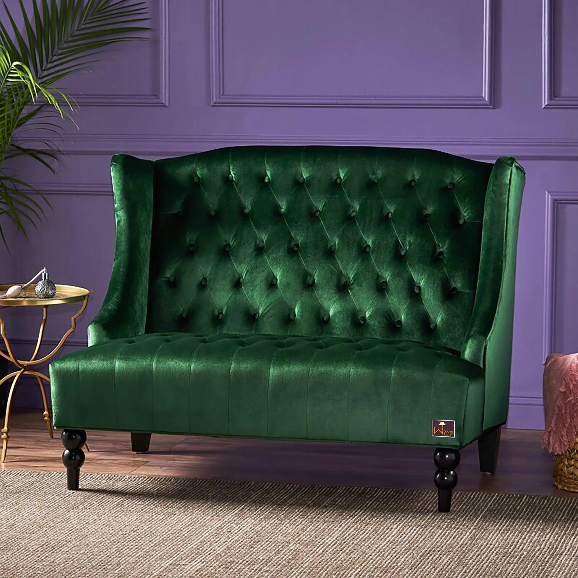 Wooden Recessed Arm Loveseat Bench (2 Seater, Dark Green) - Wooden Twist UAE