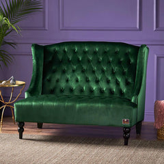 Wooden Recessed Arm Loveseat Bench (2 Seater, Dark Green) - Wooden Twist UAE