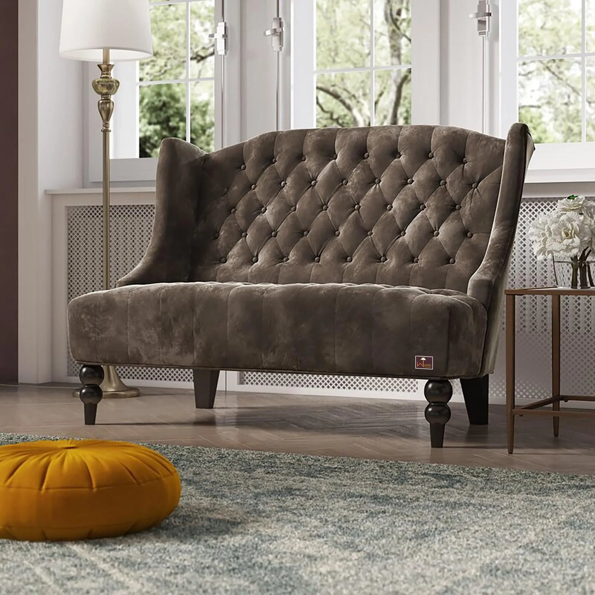 Wooden Recessed Arm Loveseat Bench (2 Seater, Grey) - Wooden Twist UAE
