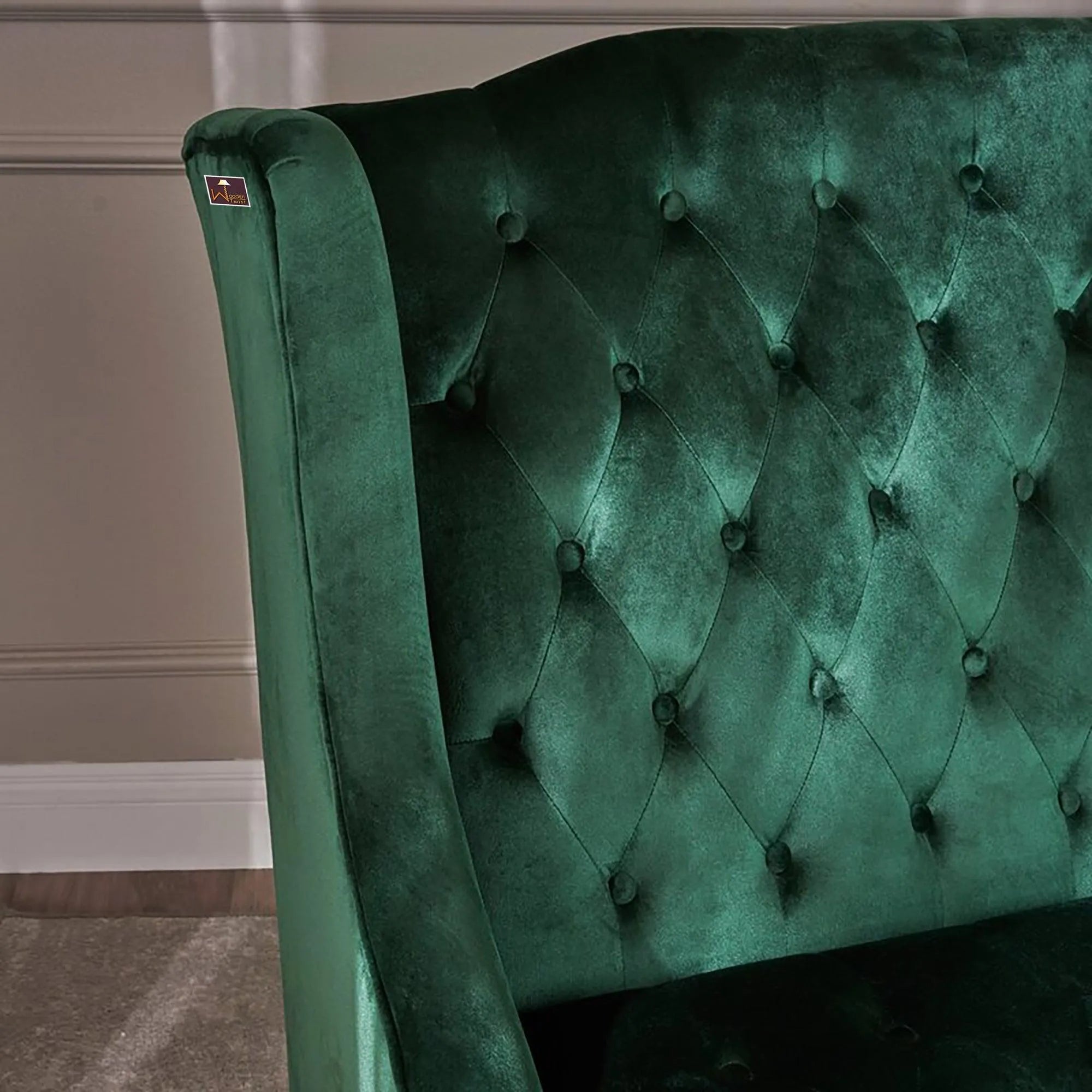 Wooden Recessed Arm Loveseat Bench (2 Seater, Dark Green) - Wooden Twist UAE